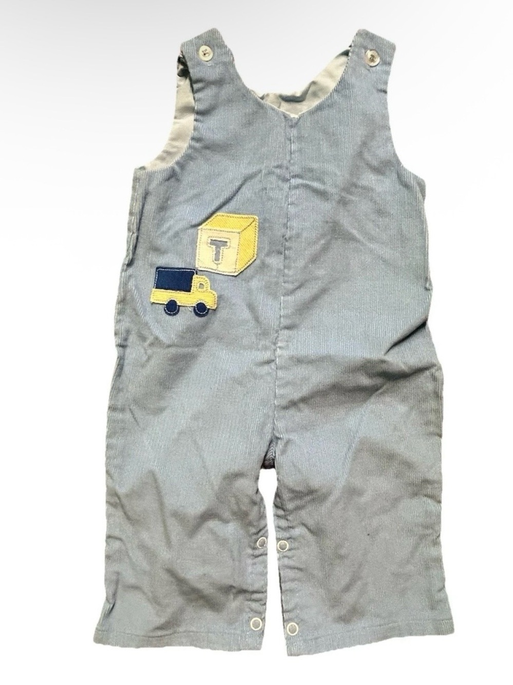 Vintage Be Mine Blue Corduroy Overalls Truck USA Made Size 12 Months